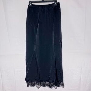 Aerie Black Maxi Skirt With Lace Trim & Thigh High Slit M